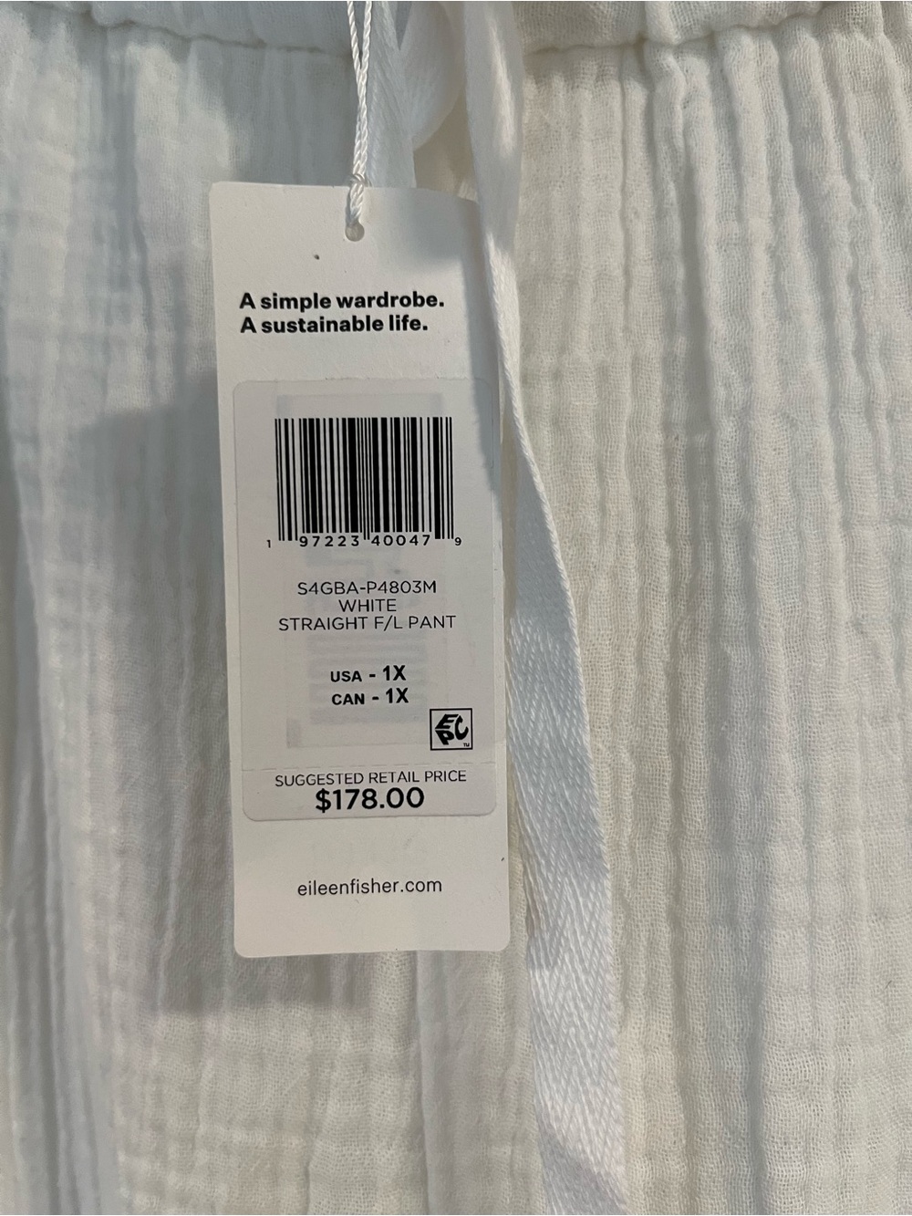 Eileen Fisher Organic Cotton Lofty Gauze Straight Pant-NWT-size 1X - Picture 8 of 8